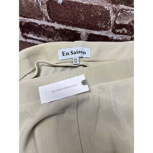 Anthropologie En Saison Pants Seamed Split‎ Hem Cream Textured Side Zip 2X NWT